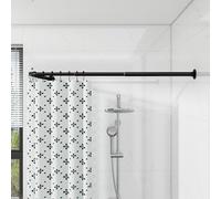 L Shaped Shower Curtain Pole, Curved Shower Curtain Rail, 62-122cm x 62-122cm Telescopic Rod for Bathroom Bathtub, Stainless Steel with 12 Ring Hooks & Ceiling Support