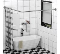 L Shaped Shower Curtain Rail, Adjustable (60-133 cm x 180-215 cm), Corner Shower Curtain Rail, Genuine 304 Stainless Steel, Unsagging, Drill-Free, 90° Corner Design, Includes 12 Shower Curtain Rings