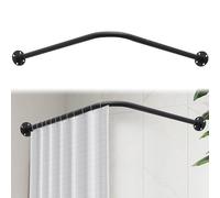 L Shaped Shower Curtain Rail, Adjustable Corner Shower Curtain Rod Wall Mounted Bathroom Corner Curtain Hanger Pole Bath Metal Shower Rail Bar, Need Drilling (Black, 68-98 x 192-222cm)