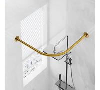 L Shaped Shower Curtain Rail, Curved Shower Curtain Rod Stainless Steel, Shower Curtain Pole No Drill, No-Sagging, Without Ceiling Support, For Bathroom Bathtubs, Gold(Size:95*95CM,Color:Gold)