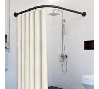 L Shaped Shower Curtain Rail, Extendable Corner Shower Curtain Rod, Stainless Steel Curved Curtain Rod, For Bathroom, Dressing Room, Living Room (Size:C 90-130cm x 90-130cm,Color:Black)