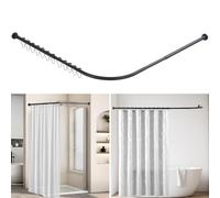 L Shaped Shower Curtain Rail, Extendable Shower Curtain Pole, Stainless Steel Curved Curtain Pole, Shower Curtain Rod with 12 Hooks for Bathroom Bathtub (Black, 68-138cm x 68-138cm)
