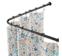 L-Shaped Shower Curtain Rod, Adjustable 104-132cm × 104-132cm, Stainless Steel Corner Shower Rod Waterproof & Rustproof, 90 Degree Curtain Rod Includes 12 Rings (Black)
