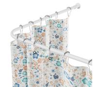 L-Shaped Shower Curtain Rod, Adjustable 104-132cm × 104-132cm, Stainless Steel Corner Shower Rod Waterproof & Rustproof, 90 Degree Curtain Rod Includes 12 Rings (White)