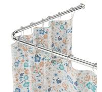 L-Shaped Shower Curtain Rod, Adjustable 104-132cm × 104-132cm, Stainless Steel Corner Shower Rod Waterproof & Rustproof, 90 Degree Curtain Rod Includes 12 Rings (Silver)