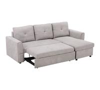 L-shaped sofa bed linen-look grey 85Hx232Wx141Dcm with storage chaise linen foam
