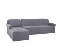 L-Shaped Sofa Cover, Elastic Chaise Longue Slipcover for Right/Left Arm Sofas, Stretchable Couch Protector, Grey, 2-Seater Left Side, Furniture Protector