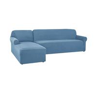 L-Shaped Sofa Cover, Elastic Couch Protector for Chaise Longue, Left/Right Arm, 3-Seater, Waterproof, Durable, Stretchable Fabric, Blue Color