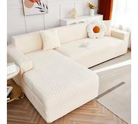 L Shaped Sofa Cover Soft & Comfortable Couch Protector for Leather Living Room Dustproof Chaise Longue Slipcover (Beige 3 Seater + 2 Seater)