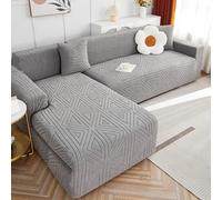 L Shaped Sofa Cover Soft & Comfortable Fabric Slipcover for Leather Couch Dust Proof Protector for Living Room Dark Gray Fits 4 Seater & 2 Seater Sofas