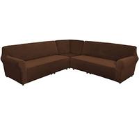 L-Shaped Sofa Covers 3-Piece Sectional Slipcovers for Corner Sofas Thick Plush Velvet Furniture Protector with Elastic Bottom Home Décor Essential (Brown 7-Seater)