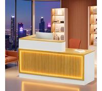 L-Shaped Solid Wood Reception Desk with Lockable Drawers, Stylish Customer Service Counter for Home Office and Retail Checkout