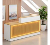 L-Shaped Solid Wood Reception Desk with Lockable Drawers, Stylish Customer Service Counter for Home Office and Retail Checkout
