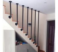 L-Shaped Staircase Banister, L-Shaped Stair Handrail Grab Bar Wrought Iron Round Tube Black 1-5ft for Indoor Outdoor(3.4ft/105cm)