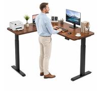 L Shaped Standing Desk, Electric Height Adjustable Wood Table for Home Office, Corner Sit Stand Workstation with Sturdy Frame, Computer Table for Standing or Sitting, 72-117cm Adjustable Height