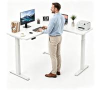 L Shaped Standing Desk, Electric Height Adjustable Wood Table for Home Office, Corner Sit Stand Workstation with Sturdy Frame, Computer Table for Standing or Sitting, 72-117cm Adjustable Height
