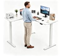 L Shaped Standing Desk, Electric Height Adjustable Wood Table for Home Office, Corner Sit Stand Workstation with Sturdy Frame, Computer Table for Standing or Sitting, 72-117cm Adjustable Height