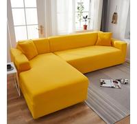 L-Shaped Stretch Velvet Sofa Covers for 1-4 Seaters Elastic Bottom Slipcover Solid Color Furniture Protector for Living Room High Stretch Yellow Couch Cover
