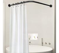 L Shaped Telescopic Curved Corner Shower Rail Black Shower Curtain Rod, Adjustable Curved Shower Rod Tension No Drilling L-shaped Curtain Rail Poles Extendable Rust Free for Corner of Bathroom(Size:70