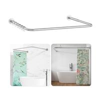 L Shaped/U Shaped Shower Curtain Rail, [60-92]X[78-198]X[60-92]cm Adjustable Shower Curtain Pole, Wall Mounted Curved Shower Rail With 12 Rings & Ceiling Support For Bathroom Bathtubs, Need Drilling