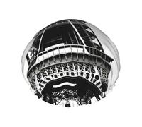 L Shower Cap for Women & Men â€“ Double-Layer Black Paris Eiffel Tower Print Bath Hair Cap, Salon Shower Hat & Travel Essential