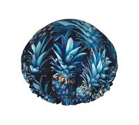 L Shower Cap for Women & Men â€“ Double-Layer Blue pineapple Print Bath Hair Cap, Salon Shower Hat & Travel Essential
