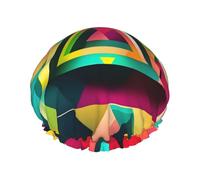 L Shower Cap for Women & Men â€“ Double-Layer Colorful Triangle pattern Print Bath Hair Cap, Salon Shower Hat & Travel Essential