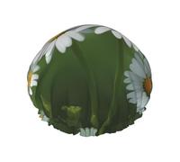 L Shower Cap for Women & Men â€“ Double-Layer Ladybug on Daisy Flower Print Bath Hair Cap, Salon Shower Hat & Travel Essential