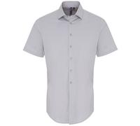 (L, Silver) Premier Mens Poplin Stretch Short-Sleeved Shirt