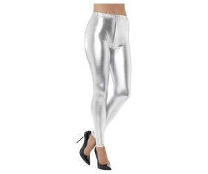 (L, Silver) Smiffys Womens/Ladies 80s Disco Metallic Leggings