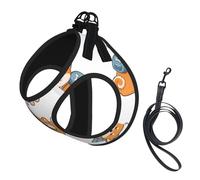 L Small Dog Harness Cute Shiba Inu Dog Print Vest with Leash | Adjustable Circumference Cat Comfort No-Chock Step-In Safety Companion Outdoor Travel Walking Pet Wear