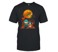 (L) Snoopy And Charlie Brown Miami Dolphins Sitting Under Moon Halloween 2023 T-shirt