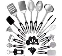 L-SOV 25-Piece Kitchen Utensils Set - Stainless Steel, Silicone - Heat-Resistant Non-Stick Safe Cooking Tools with Holder - Complete Cooking & Baking Gadget Set