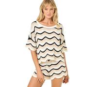 L*Space Make Waves Short for Women, High Waisted Knit Shorts Featuring Scalloped Hem and Drawcord Through Waist, Costa Nova Waves, XL