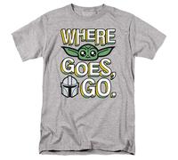 (L, Sport Heather) Star Wars: The Mandalorian Mens Where Grogu Goes Cute T-Shirt