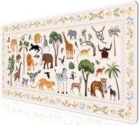L-SPOUTTO Jungle Animal Desk Mat for Keyboard and Mouse,Boho Floral XXL Large Mouse Pad,35.4x15.7in Non-Slip Keyboard Pad Waterproof Desktop Mat for Laptop Computer Work Game Home Office-Beige