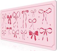 L-SPOUTTO Pink Bow Desk Mat for Keyboard and Mouse,XXL Large Mouse Pad Non-Slip Keyboard Pad Waterproof Desktop Mat for Laptop Computer Work Game Home Office-Pink Ribbon