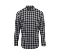 Premier Mens Mulligan Checked Cotton Long-Sleeved Shirt (Steel/Black) - Blue/Dark Grey - Size Large