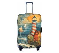L Suitcase Cover Protector – The Seaside Lighthouse Print Luggage Case for Women & Girls, Travel Accessories, Aesthetic Tags