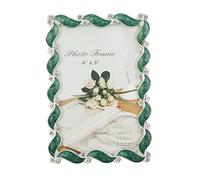 L&T Waves Design Green Enamel Picture Frame Metal with Silver Plated and Crystals 4x6 inch