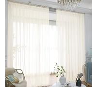 L&TEC Window Beige Sheer Curtains 84 Inches Long 2 Panels Sheer Curtain Basic Rod Pocket Panel for Bedroom Children Living Room Yard Kitchen (Beige, 52" W x 84" L | 2 pcs)