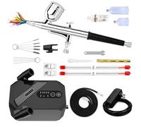 L-TIMEYUU Airbrush Compressor Kit, 36 PSI Dual-Action Air Brush with Dual Spray Gun Stands 0.2 0.3 0.5mm Nozzles and Cleaning Set for Beginner Model Painting Cake Decorating Nail Art & DIY Crafts
