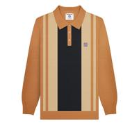 (L, Tobacco) Lambretta Mens AW24 Vintage Panelled Long-Sleeved Polo Shirt