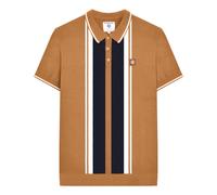 (L, Tobacco) Lambretta Mens Greco Striped Knitted Short-Sleeved Polo Shirt