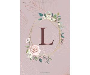 L: Tropical Rose Gold Medium Lined Notebook with Rose Gold Monogram Initial Letter L for Women & Girls - Pretty Personalized Blank Medium Lined Floral Journal & Diar