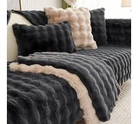 L/U-Shape Rabbit Plush Sofa Cover Soft Anti-Slip Protector for 1/2/3/4 Seater Washable Pet-Friendly for Dogs & Cats (Navy 90x180cm/35.4x70.9in)