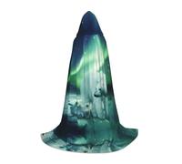 L Unisex Halloween Northern Lights Polar Bear Print Hooded Cape Costume