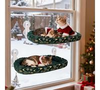 L&W BROS. 2-Pack Foldable Cat Window Perches with Christmas Cushion Bed - Easy to Assemble 20.5"x11.2" Cat Hammock for Window, Warm Indoor Cat Beds for Large Cats, Edition(L 2Pc)