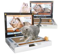 L&W BROS. Cardboard Cat Scratcher 3-in-1 Cat Laptop Toy with Fluffy 'Mouse'& Bell Ball Corrugate Cat Scratch Pad for Cats(2PC)