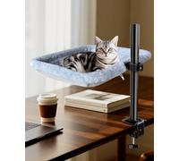 L&W BROS. Cat Desk Bed - Adjustable Desk Cat Hammock with 360° Rotating Arm, Dual-Sided Washable Cover, 45LB Capacity, 17"x14", Metal Frame